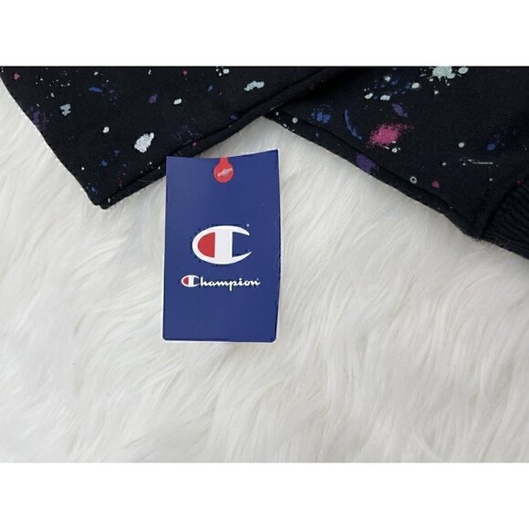 NEW Champion Girls Script Logo Size 5 Sweatshirt Hoodie Splatter Pattern Black - Picture 8 of 9